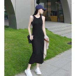 Casual Dresses 2023 Summer Women Slim Knit Dress Round Neck Sleeveless Fashion Maxi