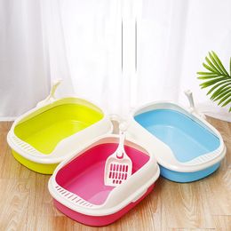 Boxes Crack Resistant Semienclosed High Fence Sandbox Kitten Litter Box Excrement Sand Antisplash Toilet Send A Spoon Pet Clean Item