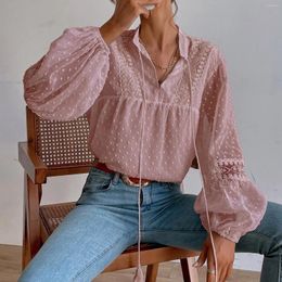 Women's Blouses V Collar Korean Fashion Casual Shirts Chiffon Long Sleeve Loose Top Female Retro Fringed Dot Basic Blouse Blusa Mujer Moda