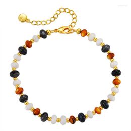 Charm Bracelets Women Exquisite Colorful Beads Chain Bracelet Gold Plated Bohemian Black White Brown Natural Stone Beaded For Girls