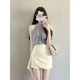 Work Dresses Summer 2023 2 Piece Set WomenSleeveless Short Sleeve Blouse Mini Skirts Fashion Suit Office Lady Korean