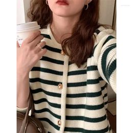 Women's Knits Autumn Korean Fashion Sweater Cardigans 2023 White Black Striped Knitted Women Short Cardigan Long Sleeve Female Winter