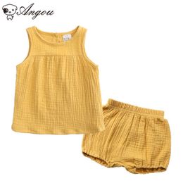 Clothing Sets 0-4 Years Summer Toddler Girls Cotton Linen Sets Kids Clothes Baby Boys Sleeveless Vest+Shorts 2 PCS Suit Set Children Clothing W0425