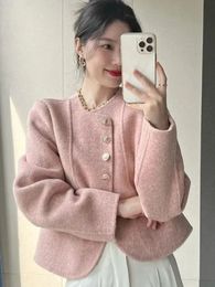 Women's Wool Blends Deeptown Elegant Short Coat Women Korean Luxury Solid Single Breasted Jackets Old Money Style Loose Outerwear Autumn Winter 231124