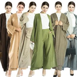 Ethnic Clothing Muslim Sets 2 Piece Matching Kimono Abayas For Women Dubai Turkey Dress Wide Leg Pant Set Islam Modest Ramadan Outfits