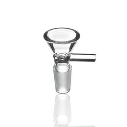 Wholesale Transparent Glass Smoking 14MM 18MM Male Joint Dry Herb Tobacco Philtre Funnel AntiSlip Handle Bowl Oil Rigs Waterpipe Bong Down Stem Cigarette Holder DHL