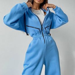 Damen Jumpsuits Strampler Frauen Eleganter Overall Hoodies Reißverschluss Outfit Fleece gefüttert Winter Langarm Overalls Lässige Strampler Trainingsanzüge Schwarz 230426