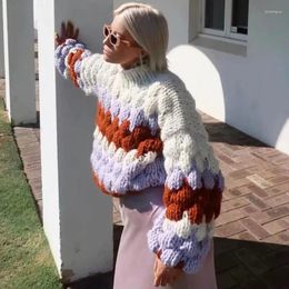 Women's Sweaters Boho Inspired Color Blocked Thick Pullovers Women Long Lantern Sleeve O-neck 2023 Christmas