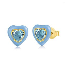Brincos de garanhão kqdance real 925 prata esterlina com jóias de esmalte de coração azul amarelo azul amarelo de alto carbono