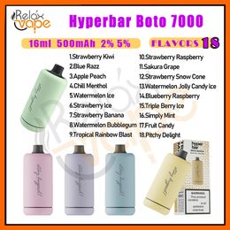 Authentic Hyperbar Boto 7000 Puff Disposable Vapes Pen 2% 5% Strength 16ml Pre-filled Pod 500mAh Rechargeable Battery 1ohm Mesh Coil 7k Puffs E Cigs 18 Flavors Lights