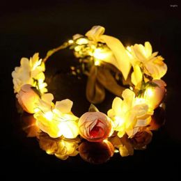 Decorative Flowers Bridal Bridesmaid Led Flower Crown Adjustable Wedding Floral Garland Wreath For Holiday Decoration Bohemia Beach