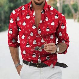 Men's Casual Shirts Christmas Snowman Hawaiian Themed Dress Shirt 3D Printed Long Sleeve Street Wear For Men