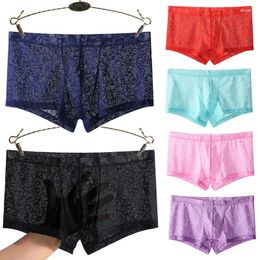 Underpants Men's Lace Print Transparent Panties Underwear Boxer Shorts Low Rise Sexy Lingerie Breathe Comfortable Man Underpant