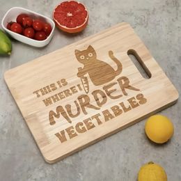 1pc Carved Halloween Cat Wooden Cutting Board, This Is Where I Deal With Vegetables Wood Food Kitchen Supplies Cutting Board