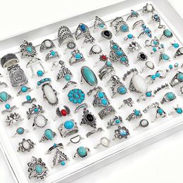 Cluster Rings 50100PcssLot Vintage Boho Blue Stone Turquoise Rings for Women Wholesale Mix Styles Ethnic Finger Ring Set Jewellery Party Gifts 230425