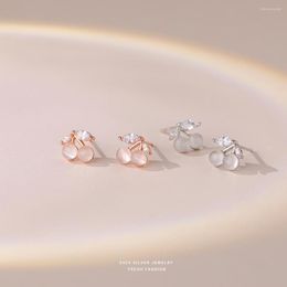 Stud Earrings S925 Sterling Silver Cherry Opal Women's Simple Small Cute Temperament Sweet Jewelry Gift Wholesale