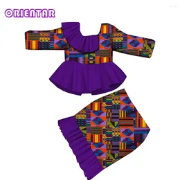 Ethnic Clothing Orientar Dashiki African 2 Pieces Sets Children Clothes For Girl Long Sleeves Tops Outfits Girls Skirts Suits WYT761