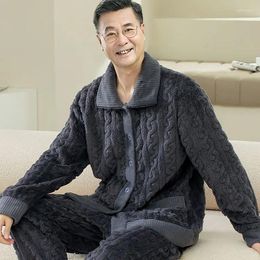 Men's Sleepwear Male Winter Middle Age Loungewear Elderly Men Pyjamas Thick Fleece Grandfather Comfort Home Clothes Set Outside Wear