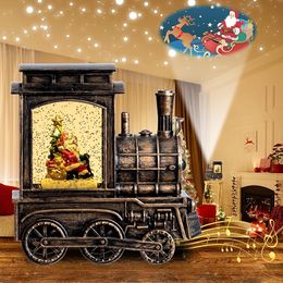 Christmas Snow Globe Lantern with Projector, UBTKEY Santa in Musical Train LED Glittering Light Up Christmas Decorations with 6H Timer, USB Plug-in & Battery Powered