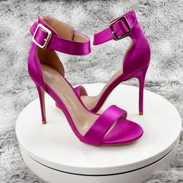 Sandals Silk Luxury Strap Round Toe Buckle Slender Heel Square High Heels Shoes Fashion Sexy Summer Women Real Pictures