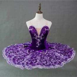 Dancewear Professional Customised Kids Girls Women Adult Performance Competition Wear Dance Costumes Velvet Purple Ballet Tutu 231124