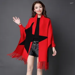 Scarves 9803 Women's Fall&Winter Clothesjoker Medium And Long Double-sided Scarf Cape Loose Size Knitted Cardigan Coat