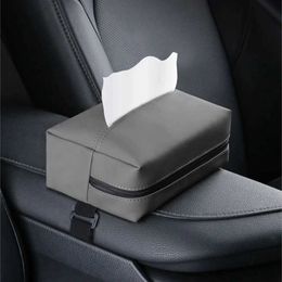 Car Tissue Box Holder Nappa Leather Center Console Armrest Napkin Sun Visor Backseat Case with Fix Strap