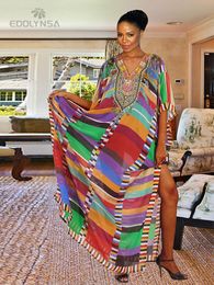 Dresses Plus Size Multicolored Loose Dress Cotton Tunic Women Large Size Beach Wear Kaftan Bohemian Printed Loose Beach Dresses Q1084