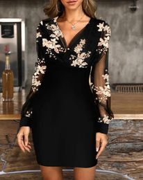 Casual Dresses Women's Selling 2023 Fashion Style Sexy Slim Flower Sequins Floral Sheer Mesh Party Bodycon Dress