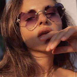 Sunglasses Cute Rimless Thin Metal Frame Love Heart Heart-Shaped Eyewear For Women