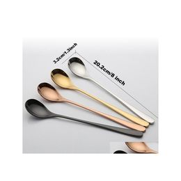 Spoons 304 Stainless Steel Ice Cream Spoon Food Grade Safety Party Dessert Drinking Coffee Teaspoon Long Handle Cold Drink Scoop Vt1 Dhyzb