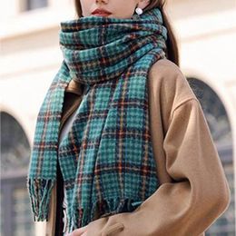 Scarves Women'S Autumn And Winter Fashion Plaid Scarf Mid Length Shawl With Fringe Outdoor Cold Proof Cycling Echarpe Hiver Femme