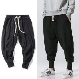 Men's Chinese Style Harem Streetwear Casual Joggers Mens Pants Cotton Linen Sweatpants Anklelength Men Trousers M5XL 230425