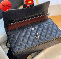 10A Mirror Quality Classic Quilted Double Flap Bag 25cm Medium Top Tier Genuine Leather Bags Caviar Lambskin Black Purses Shoulder Chain Box Designer Handbag 22