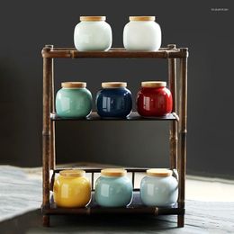 Storage Bottles Tea Set Ceramic Tank Kitchen Seasoning Jar Natural Bamboo Wood Lid Salt Shaker Accessories