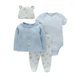 Clothing Sets 4Pcs Baby Boys Winter Outfits Suit Flowers Casual Short Sleeves Suits Pants Headband Coat Toddler Infants