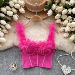 Women's Tanks Sexy Feather Top Vintage Corset Bustier Korean Camis Chic Crop Summer Basic Women Party Sweet Y2k