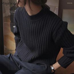 Women's Sweaters Black Pullovers Women Slouchy Casual Winter Jumpers Simple All-match Temperament Basic Tops Warm Streetwear Baggy Fashion