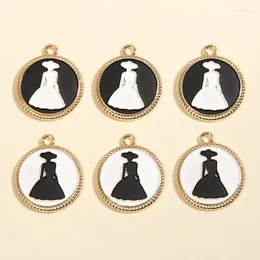 Charms 10pcs Gold Color 23x20mm Elegant Enamel Portrait Lady Dress Pendant For DIY Handmade Necklaces Jewelry Making Accessories
