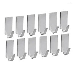 Hooks 12Pcs Stainless Steel Wall Hook Seamless Power Self Adhesive Hanger Clothes Hats Keys Hang Strong