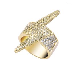 Wedding Rings Flashing Lightn Style Ring Hip Hop Gold Plated Full Iced Out Bling Micro Pave Cubic Zircon Stones Round Men Gifts