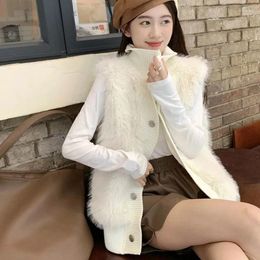 Women's Vests Women Vest Coat 2023 Autumn Winter Stand-up Collar Knitting Splicing Sleeveless Korean Version Ladies Loose Lady Waistcoat