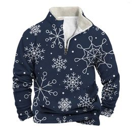 Men's Hoodies Hooded Sweatshirt Christmas Casual Print Pullover Long Sleeve Velvet Collar Stand Jogging Outfits Men Set