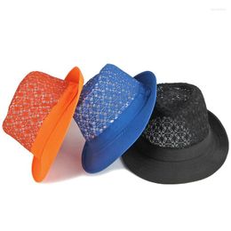 Berets Summer Breathable Hollow Sun Hat Women Beach Hats Cuban Trilby Men Caps Candy Colour For Party Sombreros