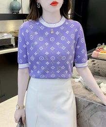 Women's t-shirt Designer new brands Knitted short sleeves with diamonds purple T shirts printed cool ice silk Slim Design classic Simple girls high quality Tees