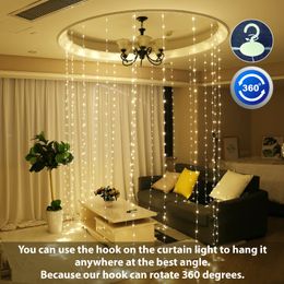 3mx3m 8 Modes USB Plug in Window Christmas Led String Hanging Lights with Remote for Backdrop Wedding Party Home Garden Outdoor Indoor