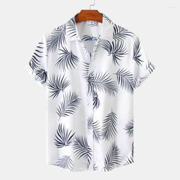 Men's Casual Shirts Men's Summer Tropical Leaf Print Button Hawaiian Quick Dry Plus Size Beach Travel Oversized Clothing