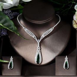 Necklace Earrings Set Fashion Big 2pcs Water Drop Cubic Zirconia Jewelry For Women White Gold Plated Earring Sets Bridal Wedding Gifts N-974