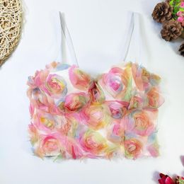 Women's Tanks Sexy Bra Tops Sweet Coloured Flowers Camisole Push Up Bralet Women's Slim Elastic Bustier Party Cropped Top Vest Y3854