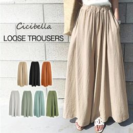 Capris 2022 Summer Women's Fashion Solid Colour Cotton Wide Leg Pants Casual Pants Women Womens Pants Korean Trousers Women